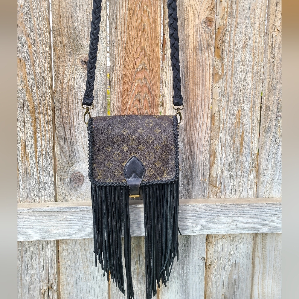Fringed Black and Brown Designer Crossbody LV Bag